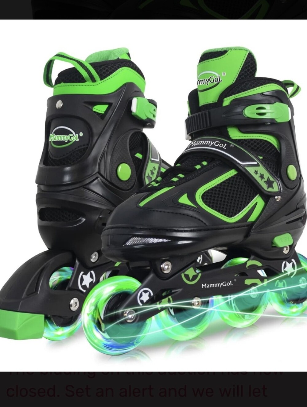 Kids Adjustable Inline Roller Skates - Black & Green Size 1-4 Boys Or Girls